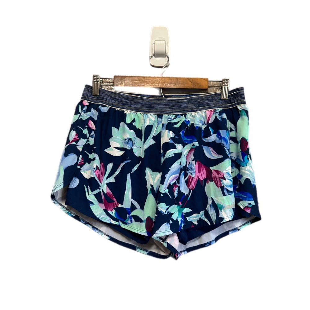 Avia Floral Running Shorts Womens L Navy Blue AVL28223P Excellent Tropical Print